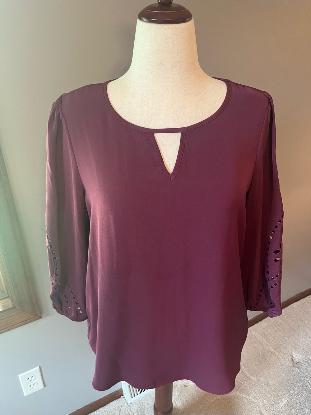 Market & Spruce Plum Keyhole Blouse with Eyelet Sleeves